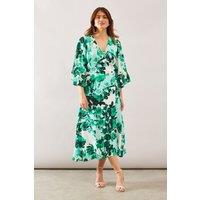 Wallis Women's Floral Wrap Ruffle Midi Dress in Green | Size: 12
