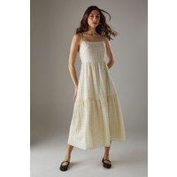 Spot Organza Strappy Smock Midi Dress