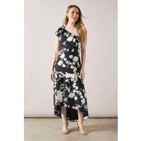 Wallis Women's Occasion Floral One Shoulder Twill Maxi Dress in Mono | Size: 10