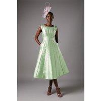 Coast Women's Printed Twill Seamed Midi Dress With Piping in Green | Size: 10