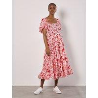 Apricot Women's Sarasa Floral Tiered Midi Dress in Cream | Size: 8