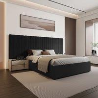 Modish Furnishing Inaya Black Velvet Wide Panel Headboard Ottoman Storage Bed King Size
