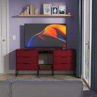 Ready Assembled 2 U Fuji 6 Drawer Sideboard (Ready Assembled) in Dark Red | Size: Large