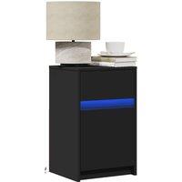 Bedside Cabinet with LED Lights Black Engineered Wood