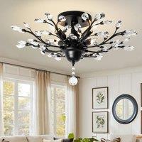 4-Light Black Vintage K9 Crystal Chandelier for Living Room Kitchen Porch