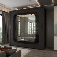Sliding Wardrobes 4U Modern Double Door Sliding Wardrobe With LED Light W150cm x H217cm in Black