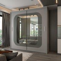 Sliding Wardrobes 4U Double Door Sliding Wardrobe With LED Light W150cm x H217cm x D62cm in Grey