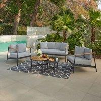 Home Detail Porta Aluminium Garden Conversation Set with Teak Wood Accents in Grey