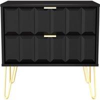 Ready Assembled 2 U Metro 2 Drawer Side Table (Ready Assembled) in True Black | Size: Small