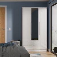 Ready Assembled 2 U Lucca Tall 2 Drawer Tiple Mirror Wardrobe (Ready Assembled) in White | Size: Large