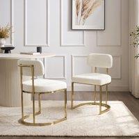 Modish Furnishing Rhea Set Of 2 White Chenille Fabric Dining Chair with Handle On Gold Frame