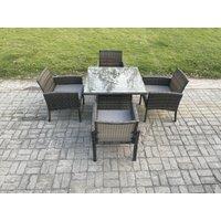 Fimous Wicker PE Outdoor Rattan Garden Furniture Arm Chair & Table Dining Sets 4 Seater Square Dining Table Dark Grey Mixed