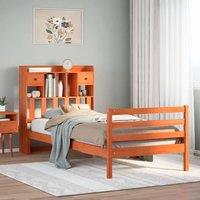 Berkfield Home Bookcase Bed without Mattress Wax Brown 100x200cm Solid Wood Pine | Size: 100x200 cm