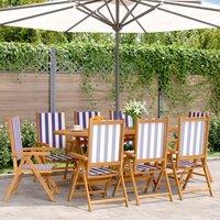 Berkfield Home Reclining Garden Chairs 8 pcs Blue & White Fabric & Solid Wood