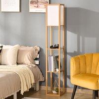 HOMCOM Floor Lamp Reading Lamp with 3-Tier Storage Shelf for Home Office in Yellow