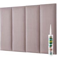 Novecrafto Padded Wall Panels With Adhesive Included (80x30cm) Wall Mounted Upholstered Headboards Set of 4 in Pink | Size: 80x30 cm