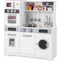 Gymax Kids Toy Kitchen Pretend Cooking Utensils Playset With Sounds & Lights in White