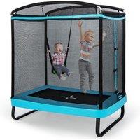 Costway 2-in-1 Kids Trampoline 7FT Rectangle Toddler Trampoline Swing Enclosure Safe Net in Blue