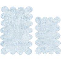 Allure Bath Fashions Two Piece Scallop Bath Mat Set - 100% Cotton Scalloped Bathroom Rugs in Baby Blue