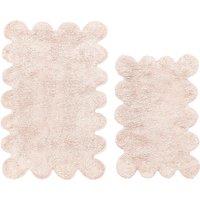 Allure Bath Fashions Two Piece Scallop Bath Mat Set - 100% Cotton Scalloped Bathroom Rugs in Light Pink