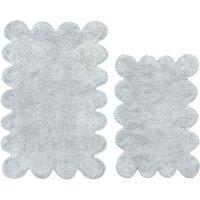 Allure Bath Fashions Two Piece Scallop Bath Mat Set - 100% Cotton Scalloped Bathroom Rugs in Grey