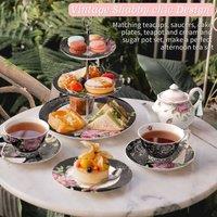 London Boutique 3 Tier Cake Stands Afternoon Tea Cake Plates New Bone China Vintage in Black | Size: 26.4L
