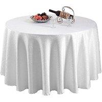 Neel Blue 108 Round Damask Tablecloth, Swirl Pattern Table Cover in White