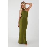 MissPap Women's Gold Hammered Satin Maxi Dress in Green | Size: 10