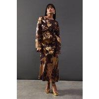 Warehouse Women's Metallic Marble Twist Front Bias Midi Dress in Metal | Size: 10