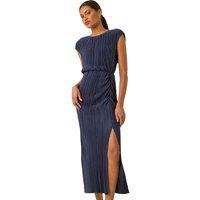 Plisse Cowl Back Midi Dress