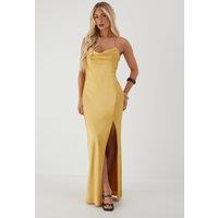 MissPap Women's Satin Cowl Split Leg Maxi Dress in Yellow | Size: 16