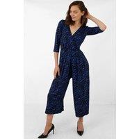 Wide Leg Cropped Jumpsuit - Blue, Zebra & Star Print