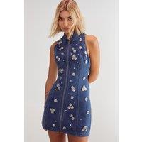 NastyGal Women's Limited Embellished Flower Applique Mini Dress in Authentic Denim | Size: 6