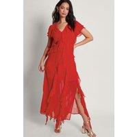 Monsoon Women's Renata Ruffle Maxi Dress Blue in Red | Size: 12