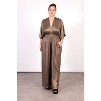 Scarlett V-Neck Jumpsuit - Bronze, Pleated