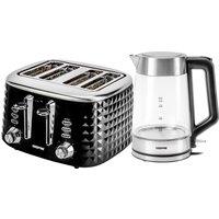 Geepas 4 Slice Toaster & 1.7L Illuminating Electric Glass Kettle Set in Black