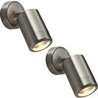Loops 2 PACK Adjustable IP65 Wall Spotlight - 7W LED GU10 - Brushed Stainless Steel in Metallics