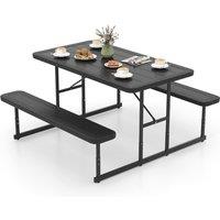 Gymax Picnic Table Bench Set Camping Dining Table for 2-4 People in Grey