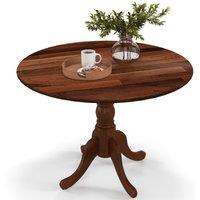 Gymax Wooden Dining Table with Round Tabletop & Curved Trestle Legs in Dark Brown