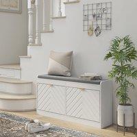 HOMCOM Shoe Storage Bench with 2 Flip Drawers Cushion 2 Vents for 8 Pairs in White