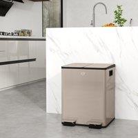 HOMCOM 2 x 20L Dual Kitchen Bin Pedal Bin for Recycling & Waste in Gold