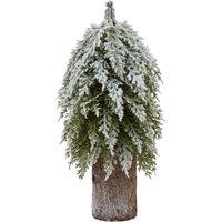 Love Lace Small Snowy Fir Tree On Tall Wood Log in Brown