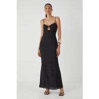 MissPap Women's Linen Look Tie Bust Maxi Dress in Black | Size: 10