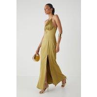 MissPap Women's Halter Neck Split Hem Maxi Dress in Green | Size: 14