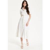 Liquorish Women's White Belted Button Midi Dress | Size: 12