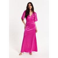 Liquorish Women's Short Sleeve Dark Pink Maxi Dress | Size: 14