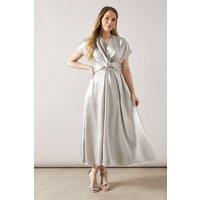 Wallis Women's Satin Twist Detail Midaxi Dress in Champagne | Size: 14