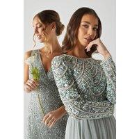 Coast Women's Honoured Long Sleeve Sequin Bodice Tulle Skirt Maxi Bridesmaid Dress in Sage | Size: 10