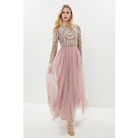 Coast Women's Honoured Long Sleeve Sequin Bodice Tulle Skirt Maxi Bridesmaid Dress in Blush | Size: 14