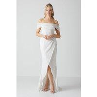 Sequin Bardot Wrap Skirt Wedding Dress